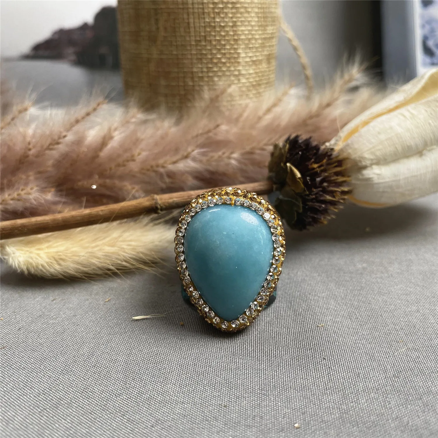 Noble Amazon pure natural amazonite girl ring blue leather fashion trend elegant temperament palace style net red jewelry