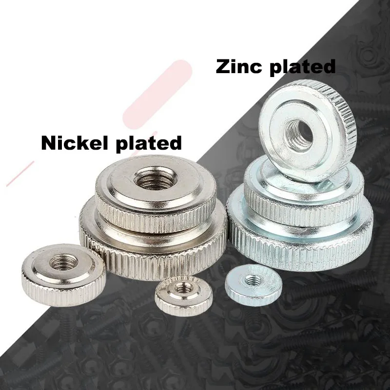 

GB807 galvanized hand screw nuts Nickel-plated Knurled flat nuts single layer thin head nuts M3 M4 M5 M6 M8 M10