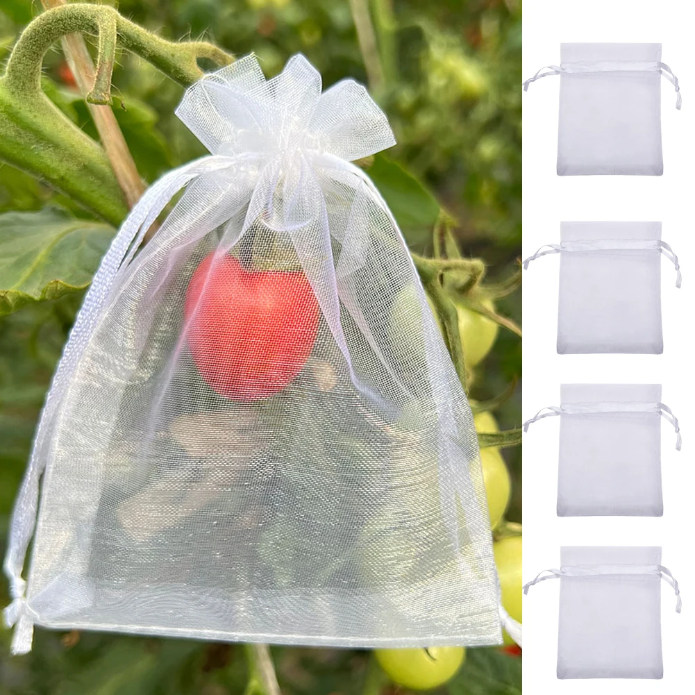 100PCS Strawberry Grapes Fruit Grow Bags Netting Mesh Vegetable Plant Protection Bags For Pest Control Anti-Bird Garden Tools