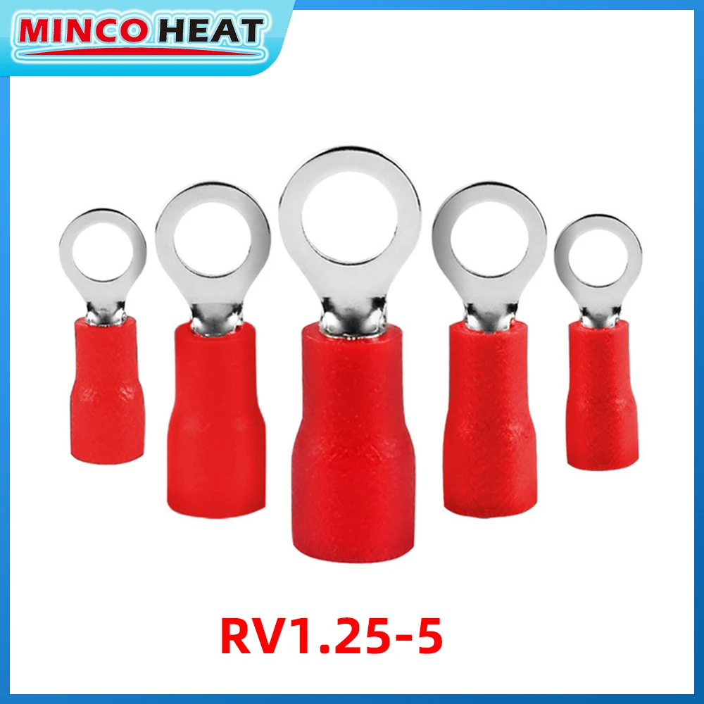 

100 шт./упак. RV1.25-5 красные изолированные обжимные кольцевой наконечник электрического кабеля разъем провода диапазон 0,5-1.5mm2