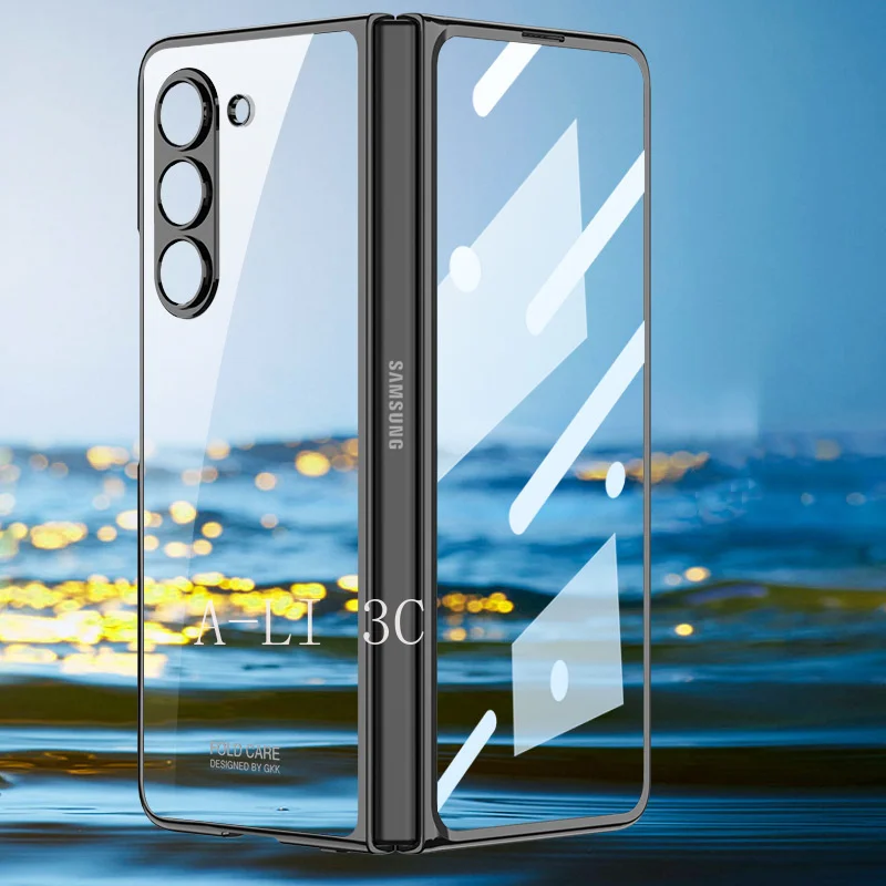 

For Samsung Galaxy Z Fold 5 4 Cover With Front Protective Glass Hard Plastic Clear Cover Transparent Plating Case