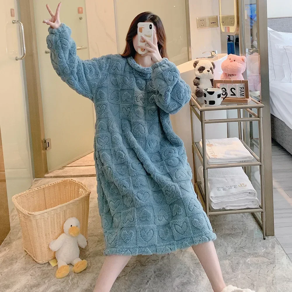 

Фланелевый пеньюар коралловый зимний для женщин длинное женское платье для сна Толстая ночная рубашка 5XL Пижама большая бархатная Пижама 5XL