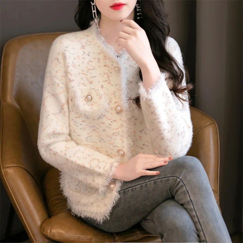 

French style small fragrant coat for women's Autumn/Winter and autumn, imitation mink velvet tassel, elegant temperament, loose