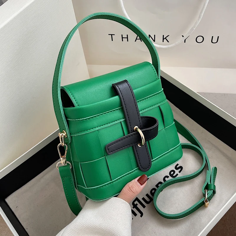 

Fashion Design Weave PU Leather Crossbody Bags For Women 2022 New Brand Trend Ladies Shopping Handbags Solid Color Shoulder Bag