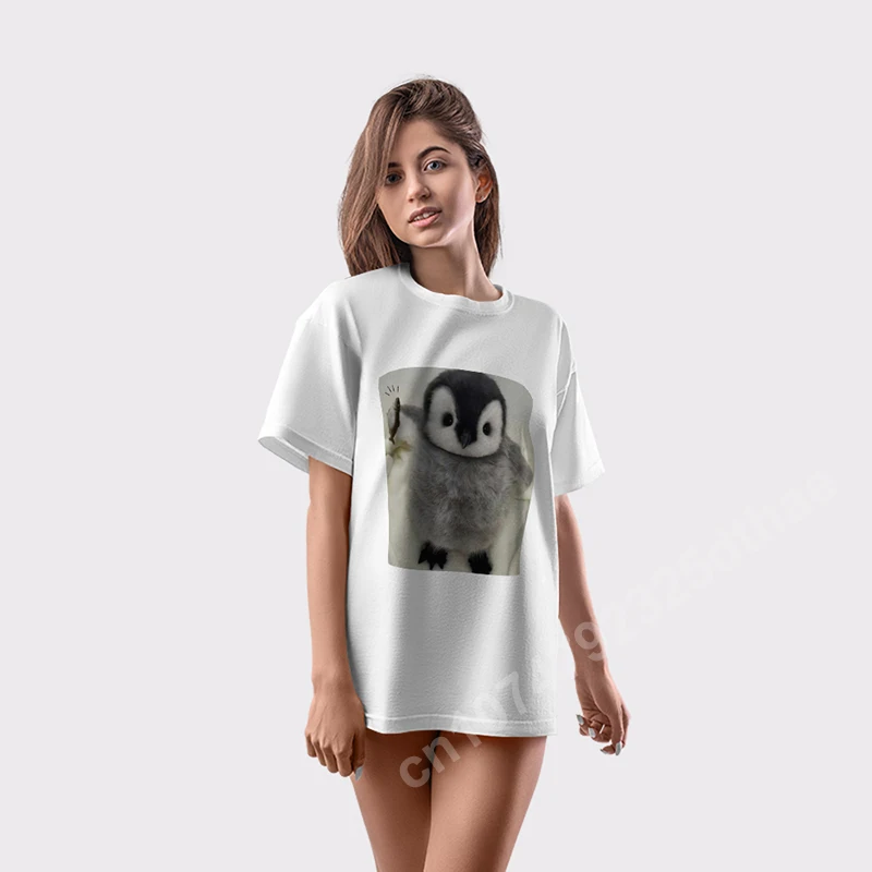 

Cute Penguin T-shirt Women Clothing Casual for Ladies Oversize Tshirt Harajuku Summer Short Sleeve O-neck Aesthetic Y2K Tops
