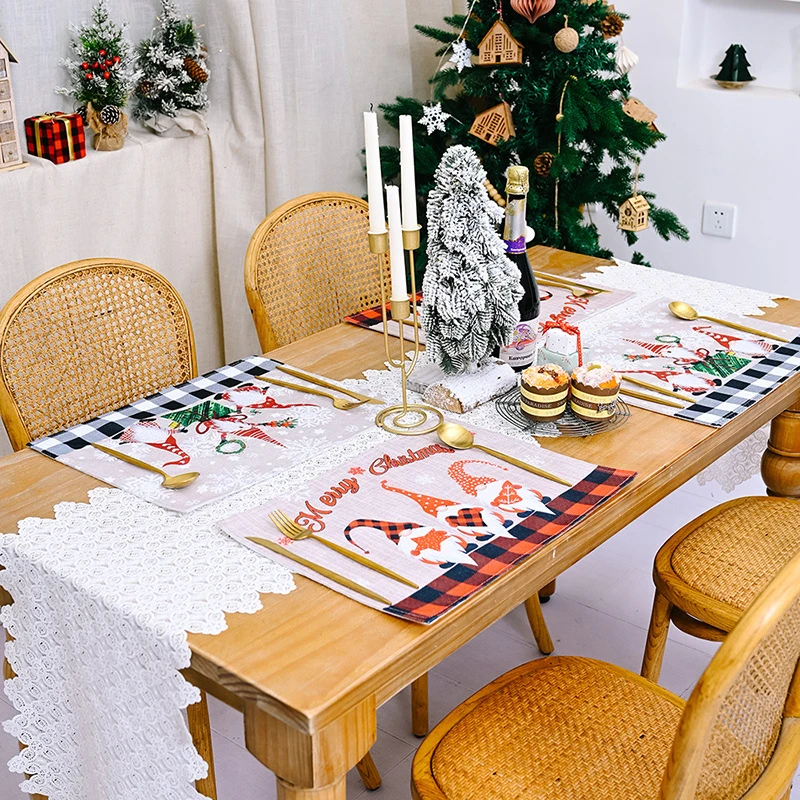 

Modern Christmas Placemats Non Slip Heat-Resistant Holiday Table Mats With Gnome Pattern For Kitchen Dinner Table Mats Forester
