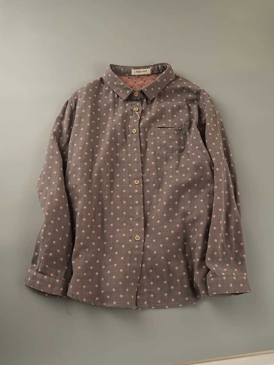 Lamtrip винтажная женская повседневная рубашка в горошек из мягкой двухслойной