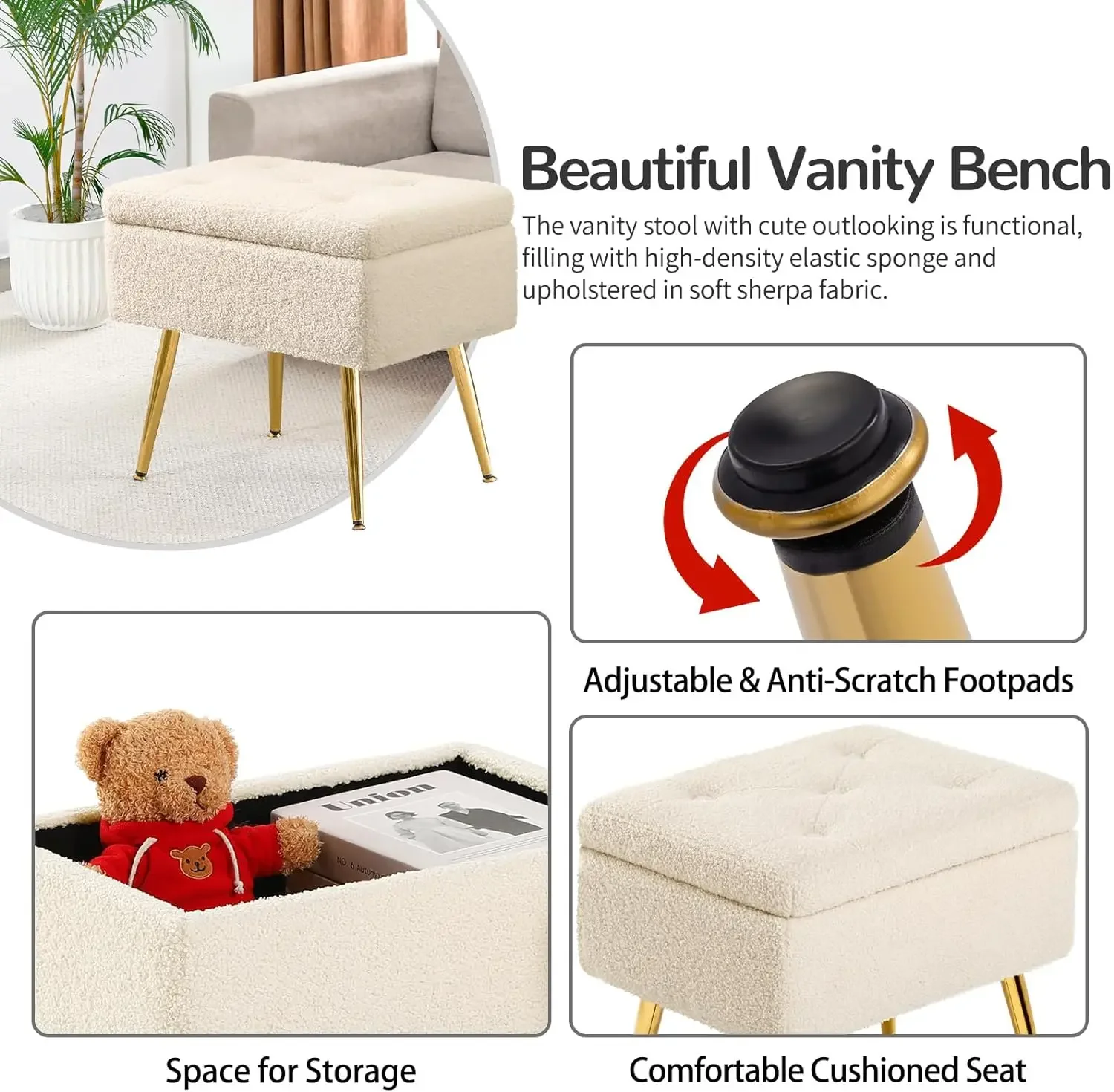 Табурет под раковину стойка Sherpa с хранилищем стул из искусственного меха для