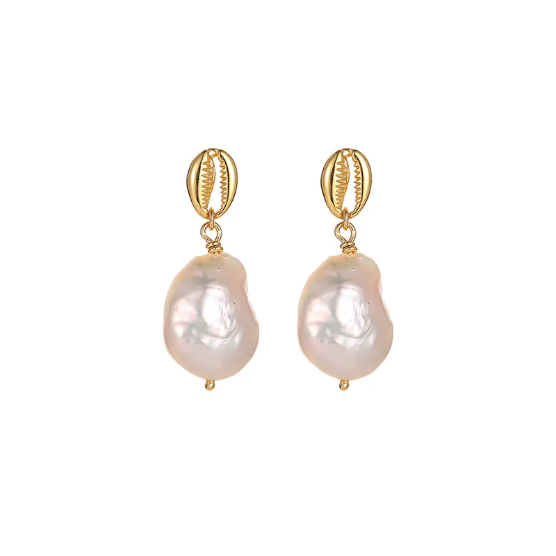 

S925 Silver Earrings Natural Freshwater Pearl Gold Irregular Baroque Flat Coins Short Earrings Pearl Stud Earrings