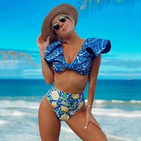 2022 new ruffle bandage two piece women swimsuit push up sexy brazilian bikini suit beachwear