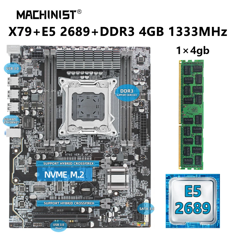 

MACHINIST X79 комплект материнской платы Whit E5 2689 процессор LGA 2011 процессор DDR3 4 Гб ECC ОЗУ 1333 МГц память NVME M.2 USB3.0 X79 чип