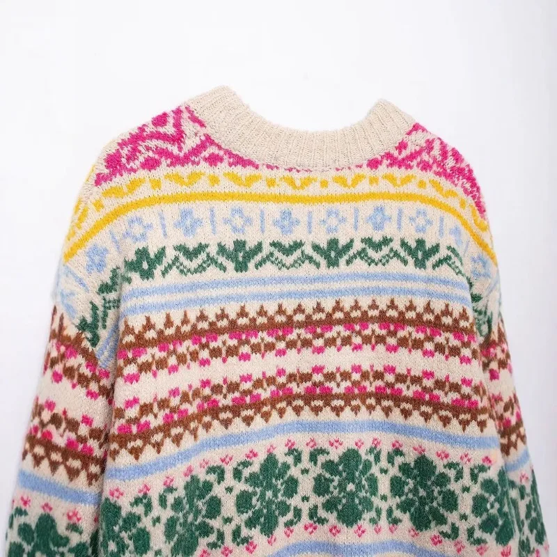 Topenomi модный жаккардовый вязаный пуловер женский американский ретро свободный