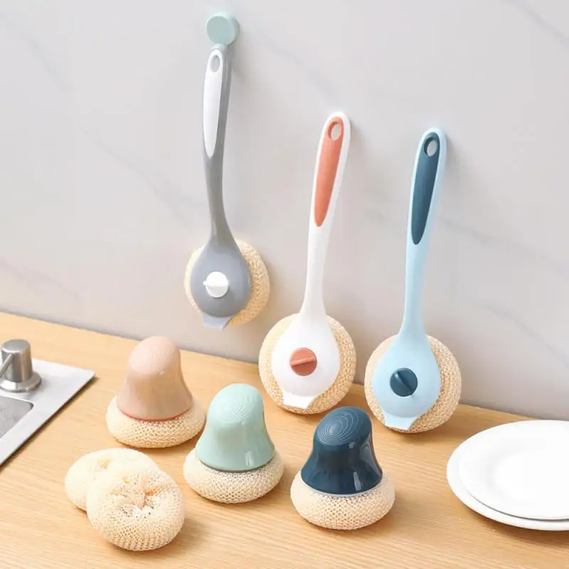 

Щетка для мытья кухонных кастрюль, многофункциональная щетка для мытья из волокна, сменная щетка, шарик, аксессуары для мытья кухни, инструм...