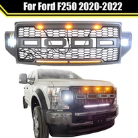 car replace front racing grille grill wled matte black or grey abs for ford f250 2020 2021 2022 auto bumper mesh cover trims