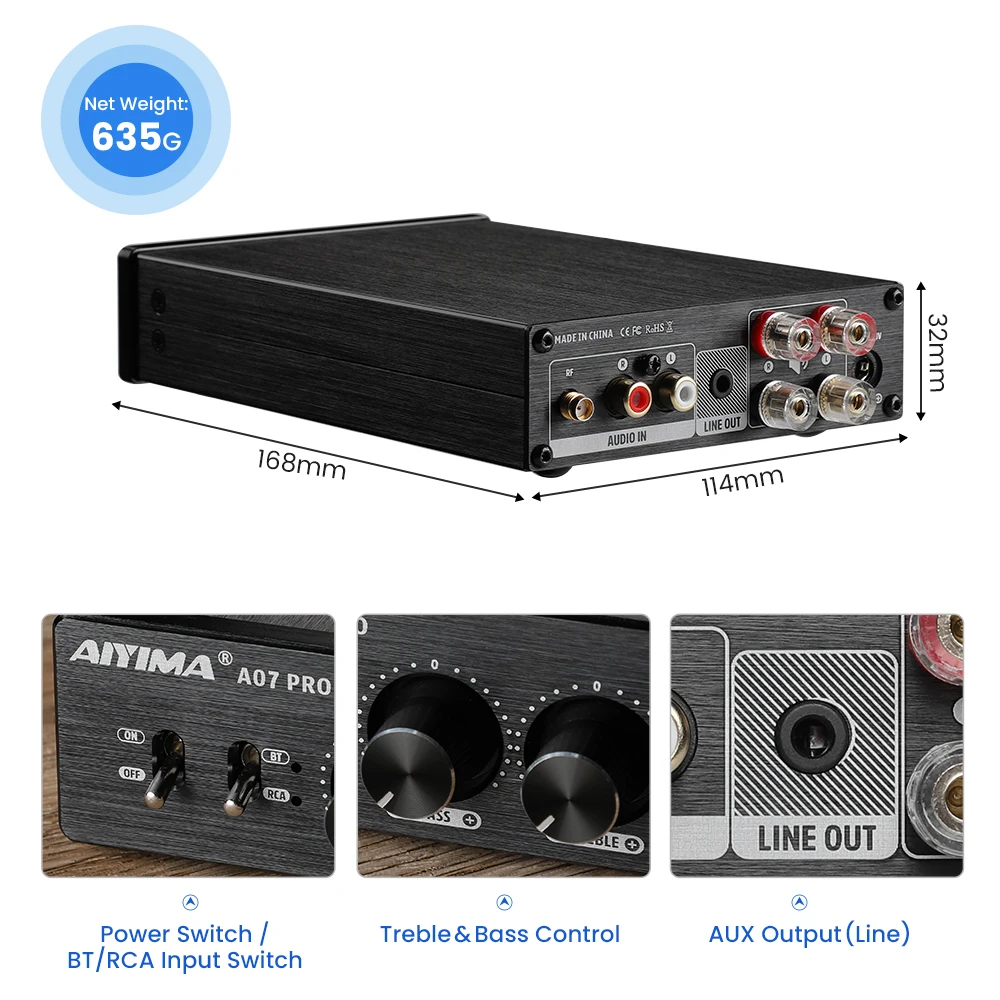 Фото AIYIMA TPA3255 A07 PRO Усилитель мощности Bluetooth Аудиоусилитель 2,0 Стереоусилители динамиков Hi-Fi Amplificador Amp 300Wx2 №3