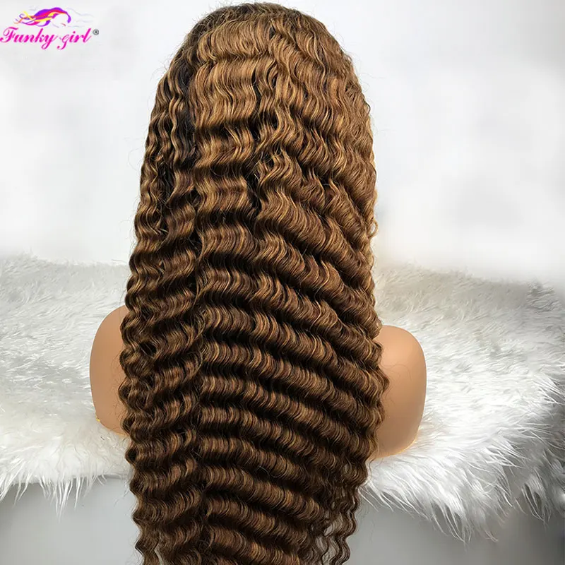 Свободные парики фронта шнурка с глубокими волнами яркие коричневые цвета 13x6