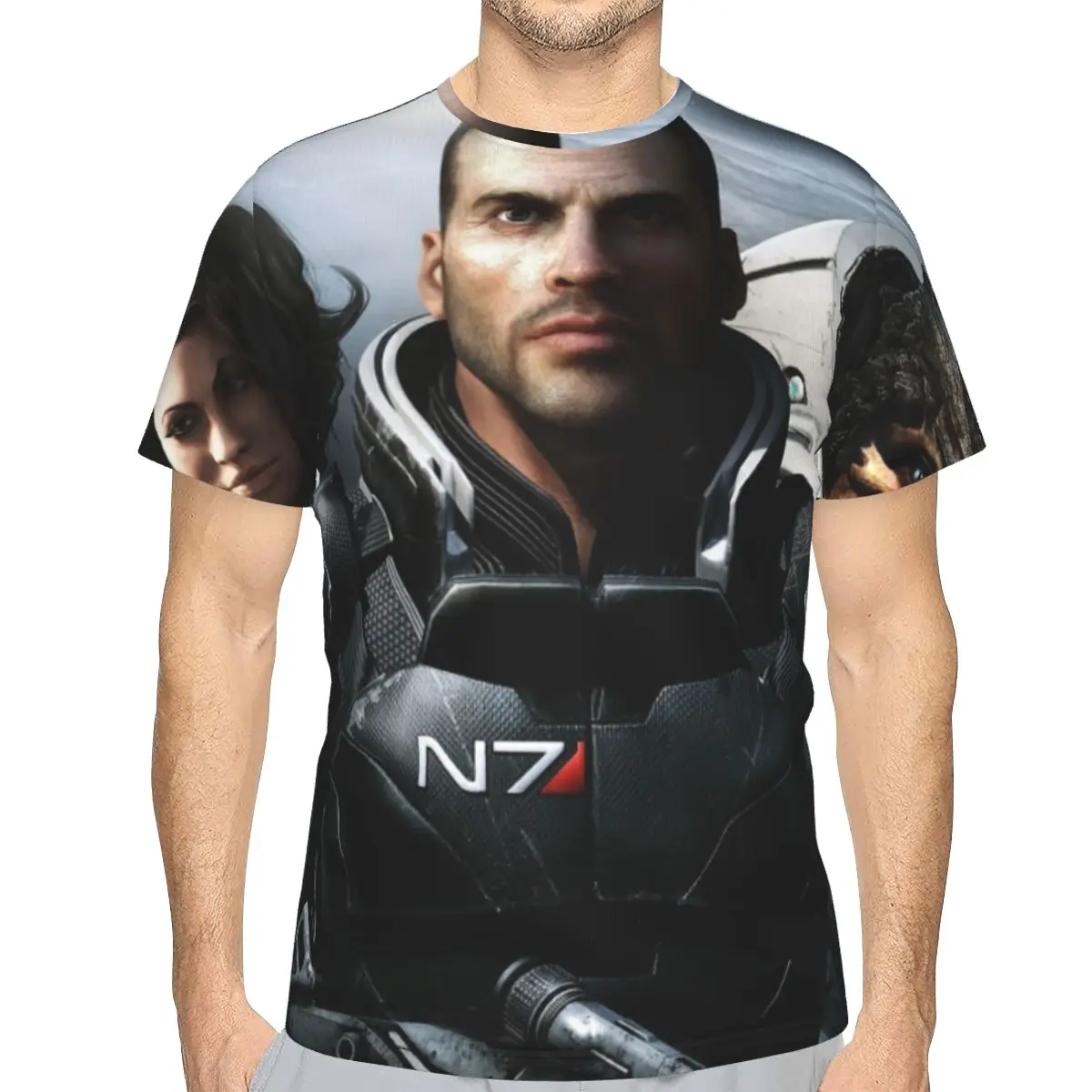 

Футболка мужская из полиэстера с эффектом массы и круглым вырезом