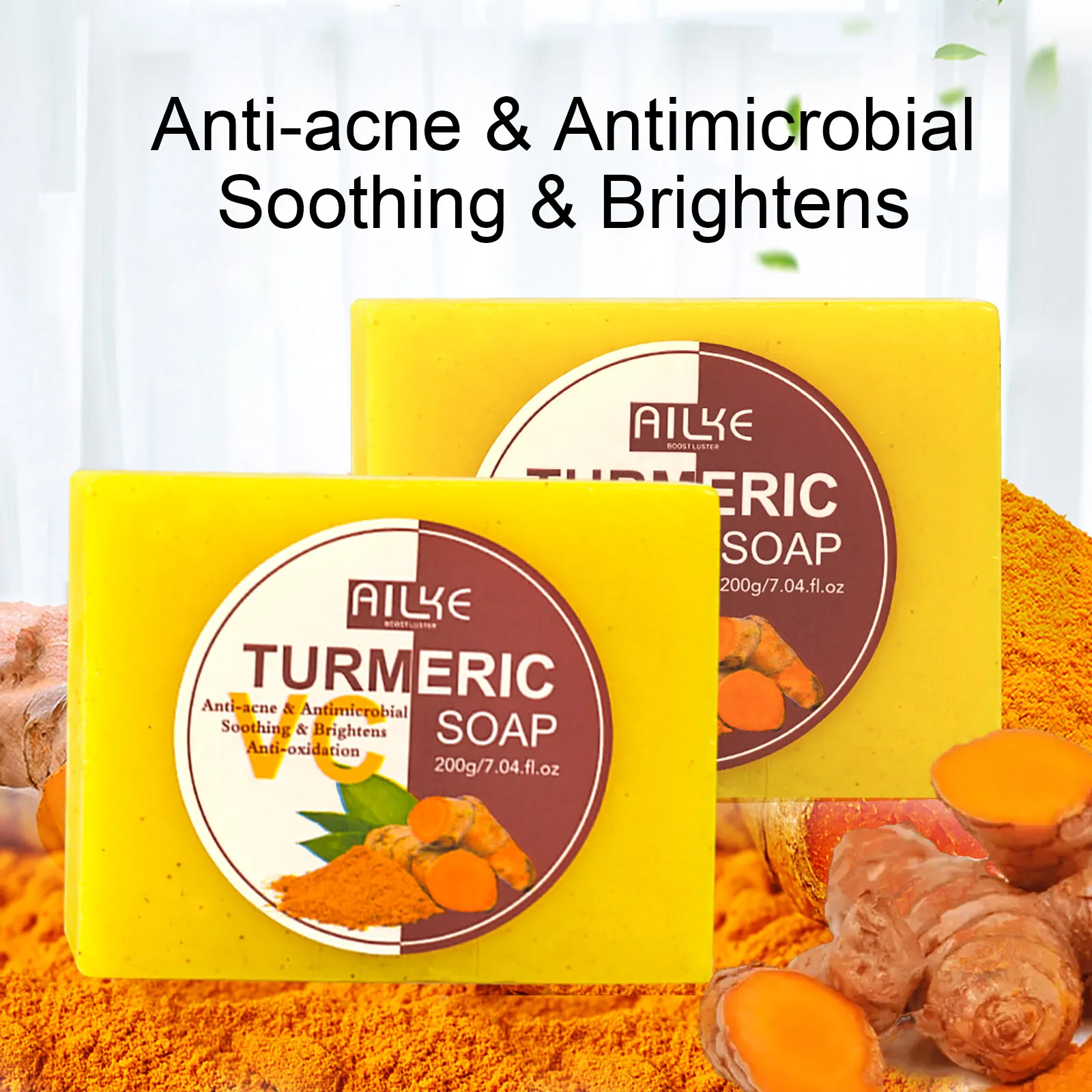 AILKE Acne Treatment Turmeric Soap, Deeply Cleaning, Exfoliate, Soft & Smooth Skin, Brighten Bar, Suitable for Body and Face Use