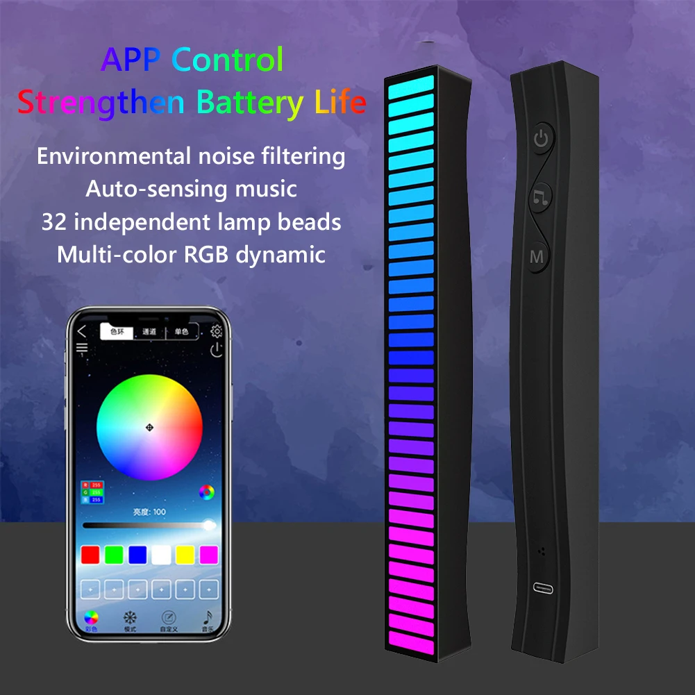 

RGB Pickup Atmosphere Light Music Car APP Rhythm Light Car LED Atmosphere Light Phantom Color Voice Control Music Sensor Light