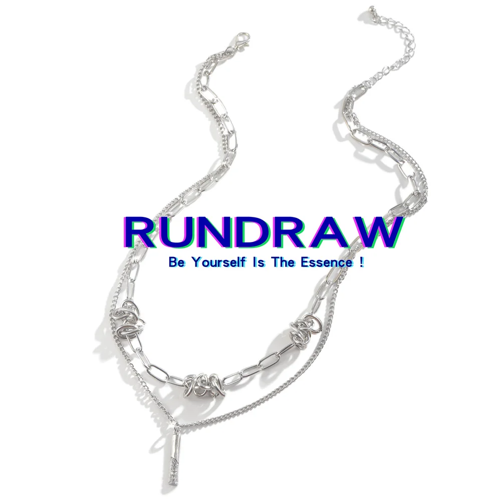 

Rundraw Fashion Silver Color Women Double Layered Stick Pendant Necklace Party Jewelry Gifts Necklace