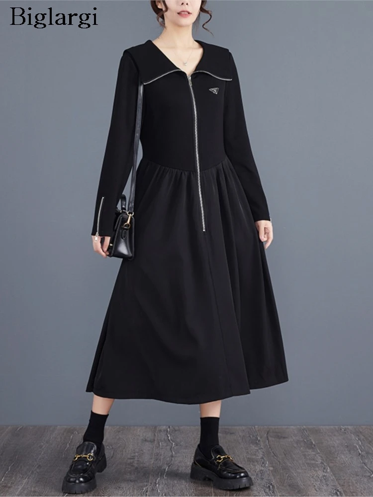 Осеннее платье женское с тонкой талией модное плиссированное длинное рюшами