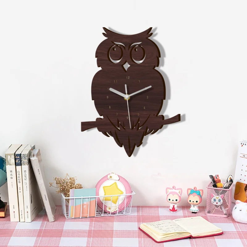 

Mcc412 Cross-Border Wooden Wall Clock Pointer Display Mute Scanning Movement Owl Shape Seamless Nail Hanging Take