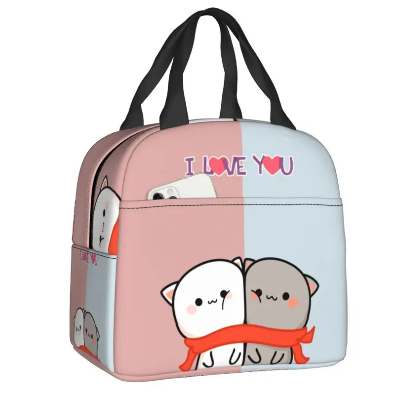 

Valentine Day Mochi Cat Peach And Goma Resuable Lunch Boxes for Women Waterproof Thermal Cooler Food Insulated Lunch Bag Office