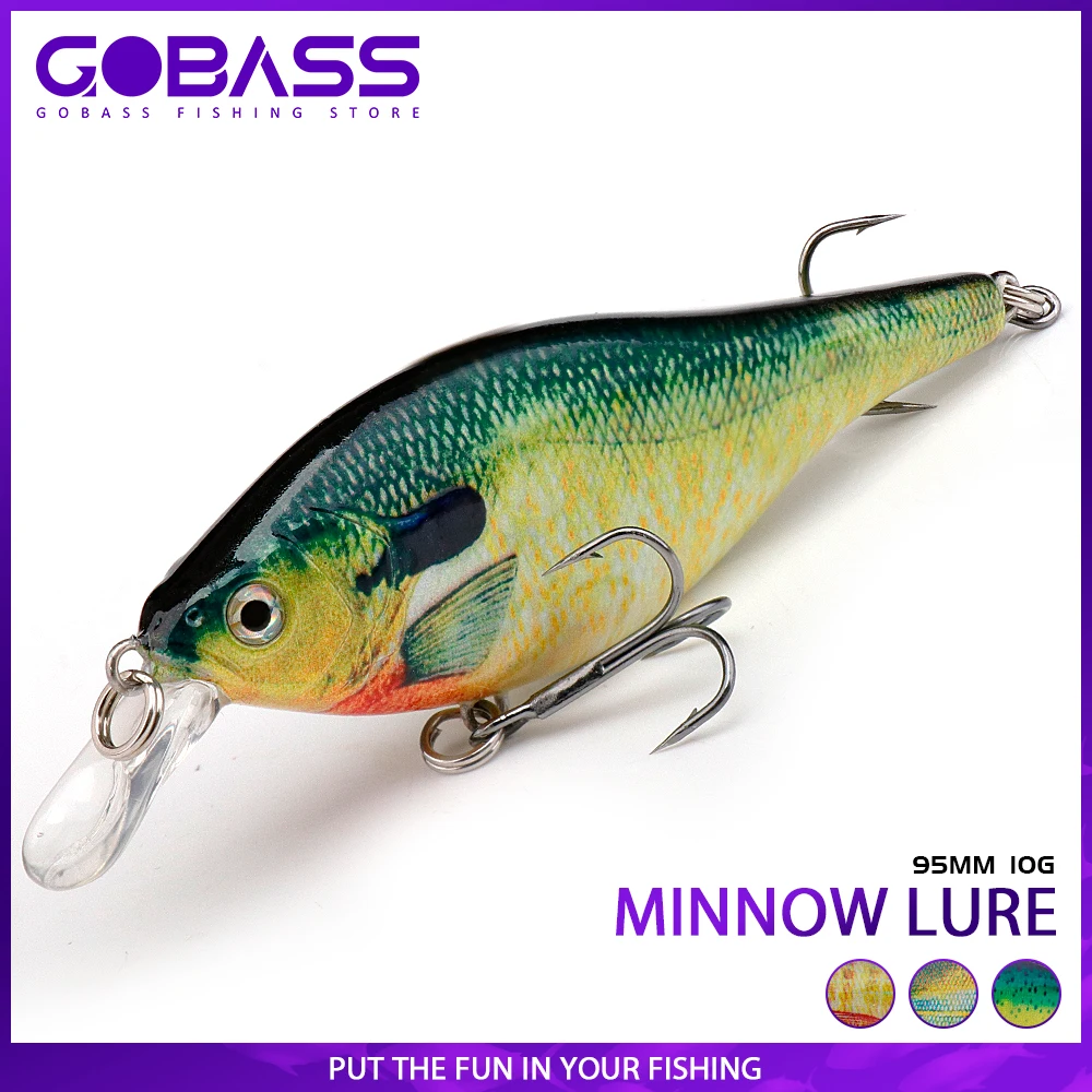 

GOBASS Floating Crankbait Wobbler Trout Fishing Lure 95mm 10g Freshwater Trolling Minnow Artificial Bait Carp Fishing Tackle