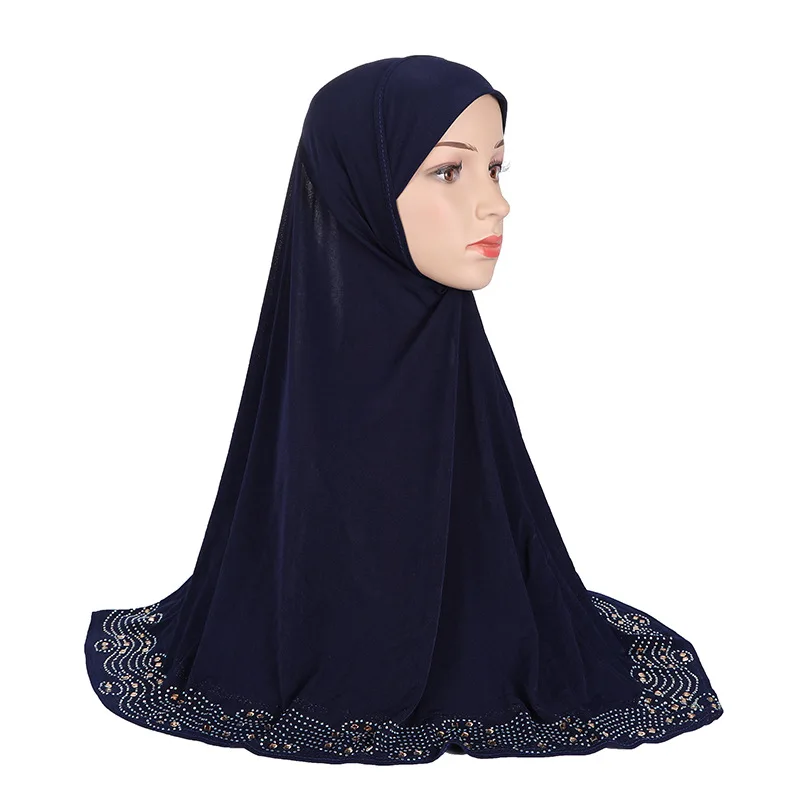 H001 high quality medium size 70*70cm muslim amira hijab with rhinestones pull on islamic scarf head wrap  muslim fashion