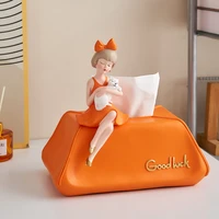 nordic creative home decoration cute girl decorative tissue box resin home office storage girl bedroom modern storage box gift