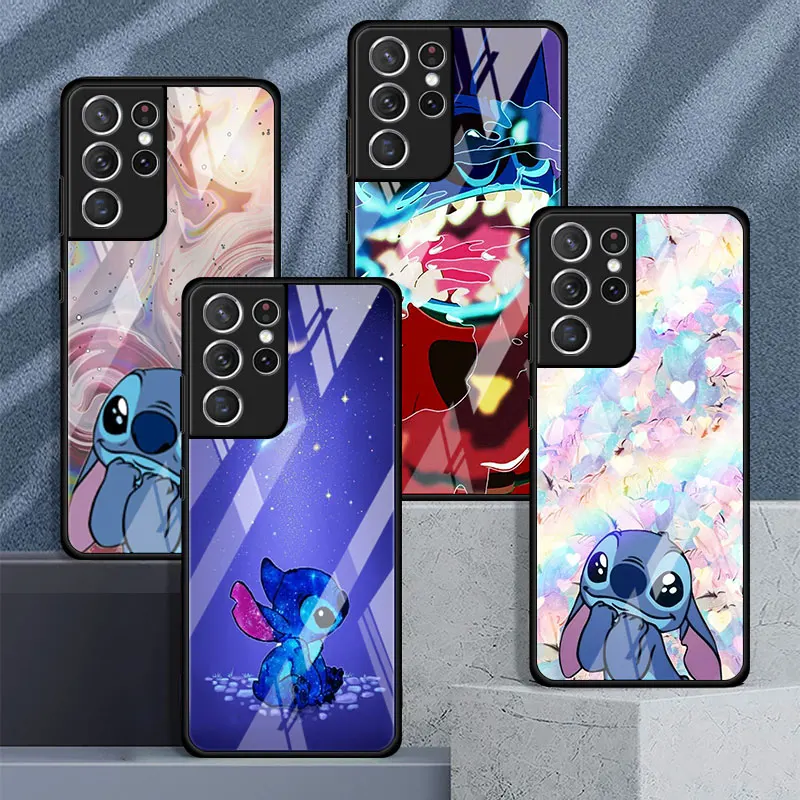 

Glass Case For Samsung Galaxy S22 S21 S20 S10 S9 S8 Plus S10e S22 Ultra S20 FE Note 20 10 Funda Cover Cartoon Alien Stitch Koala