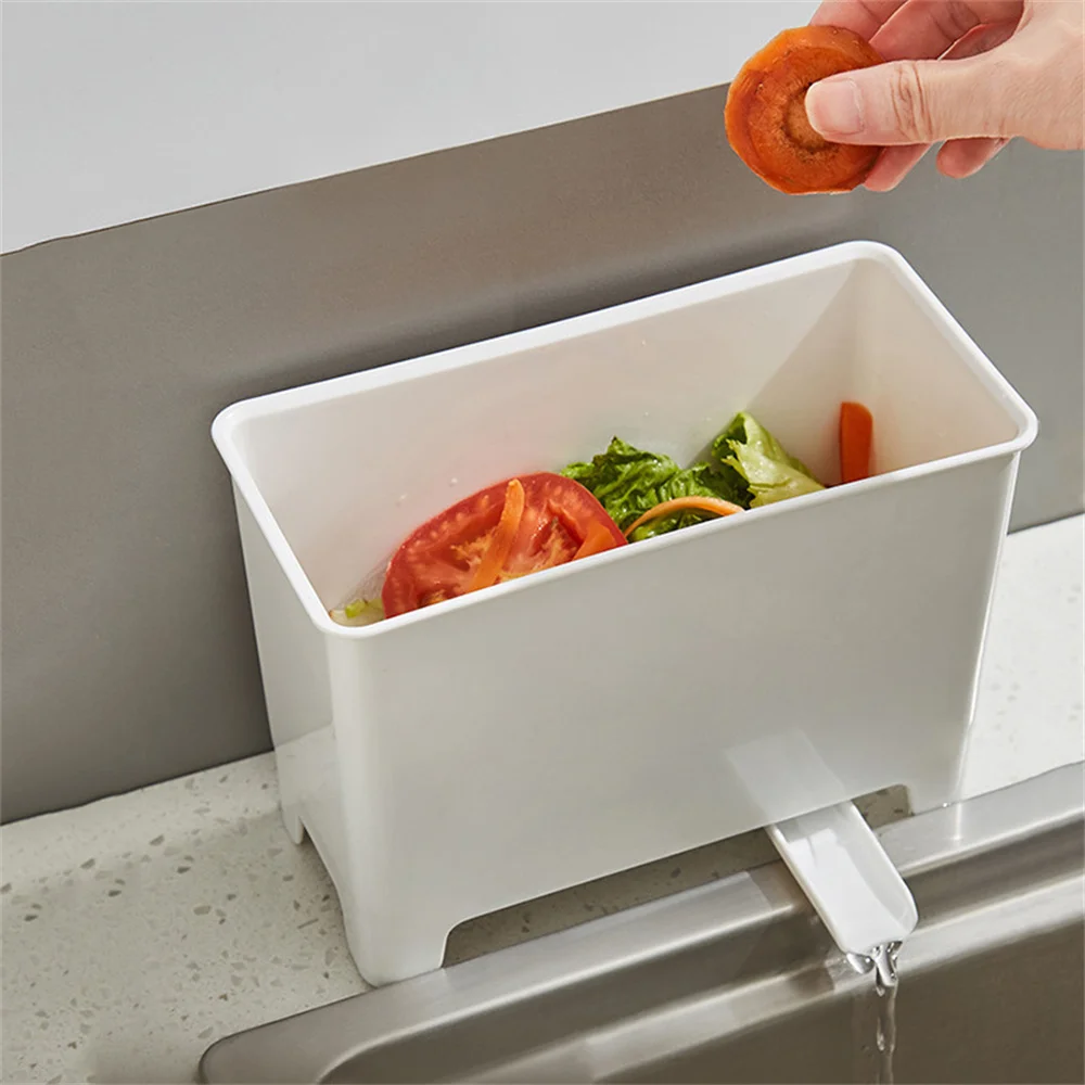 Foldable Trash Can Kitchen Waste Bin Garbage Container Cargo Kitchen Sink Trash Can Filtration Food Residue Home Portable White