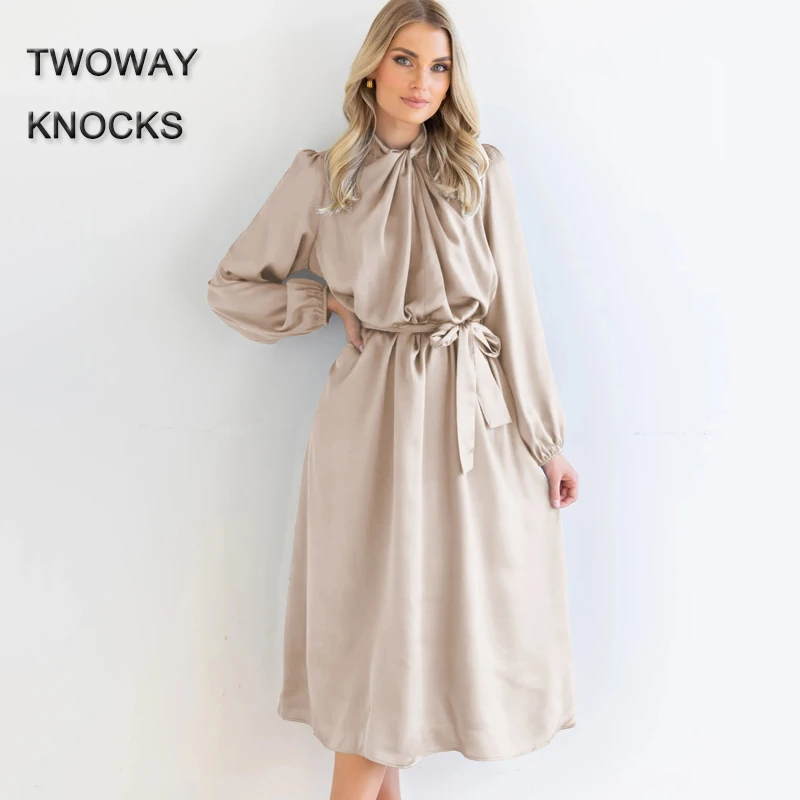 

Платье женское однотонное атласное с длинным рукавом, элегантное Элегантное Длинное мягкое шикарное вечернее, в винтажном стиле, французск...