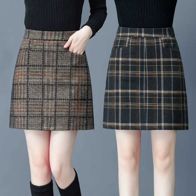 

Skirts Autumn Large Saias Tartan Winter Woman a Skirt Mulher and Skirt Woolen Short Faldas Mujer Word Female Skirt Autumn and W