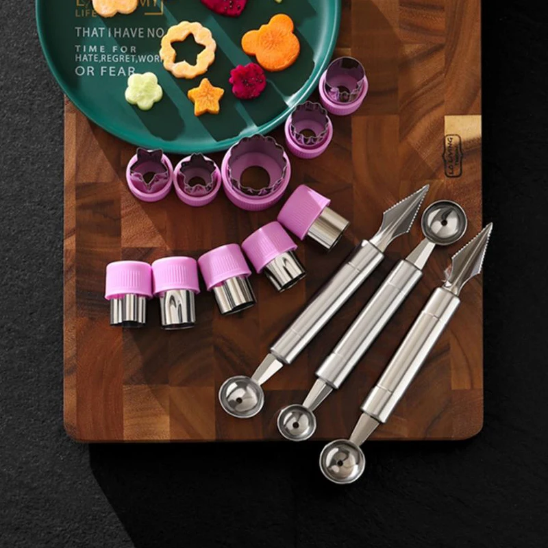

Stainless Steel Vegetable And Fruit Ball Digger Scoop Fruit round Spoons Platter Tool Set Die For Carved Divider Shaping Tool