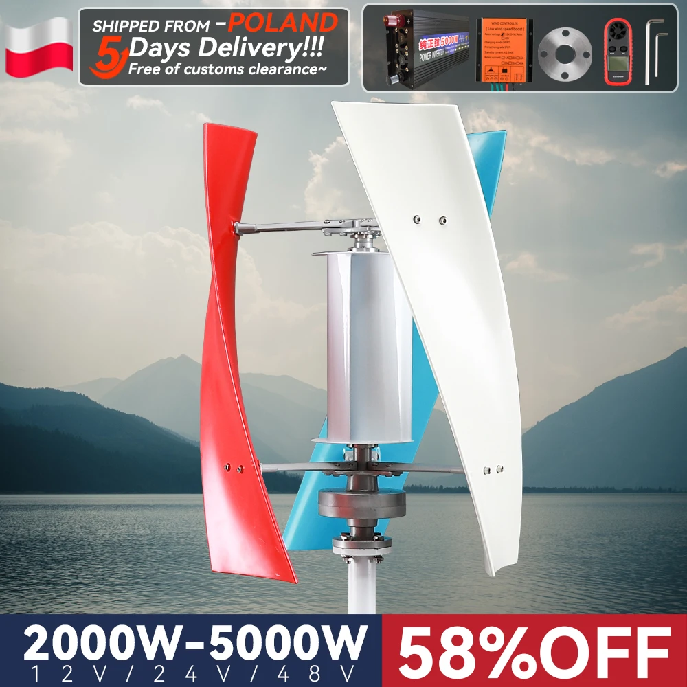 

Galaxy Gang 2kw Wind Turbine Vertical Axis 3 Blades 12v 24v Windmill Free Energy With Mppt Charge Controller