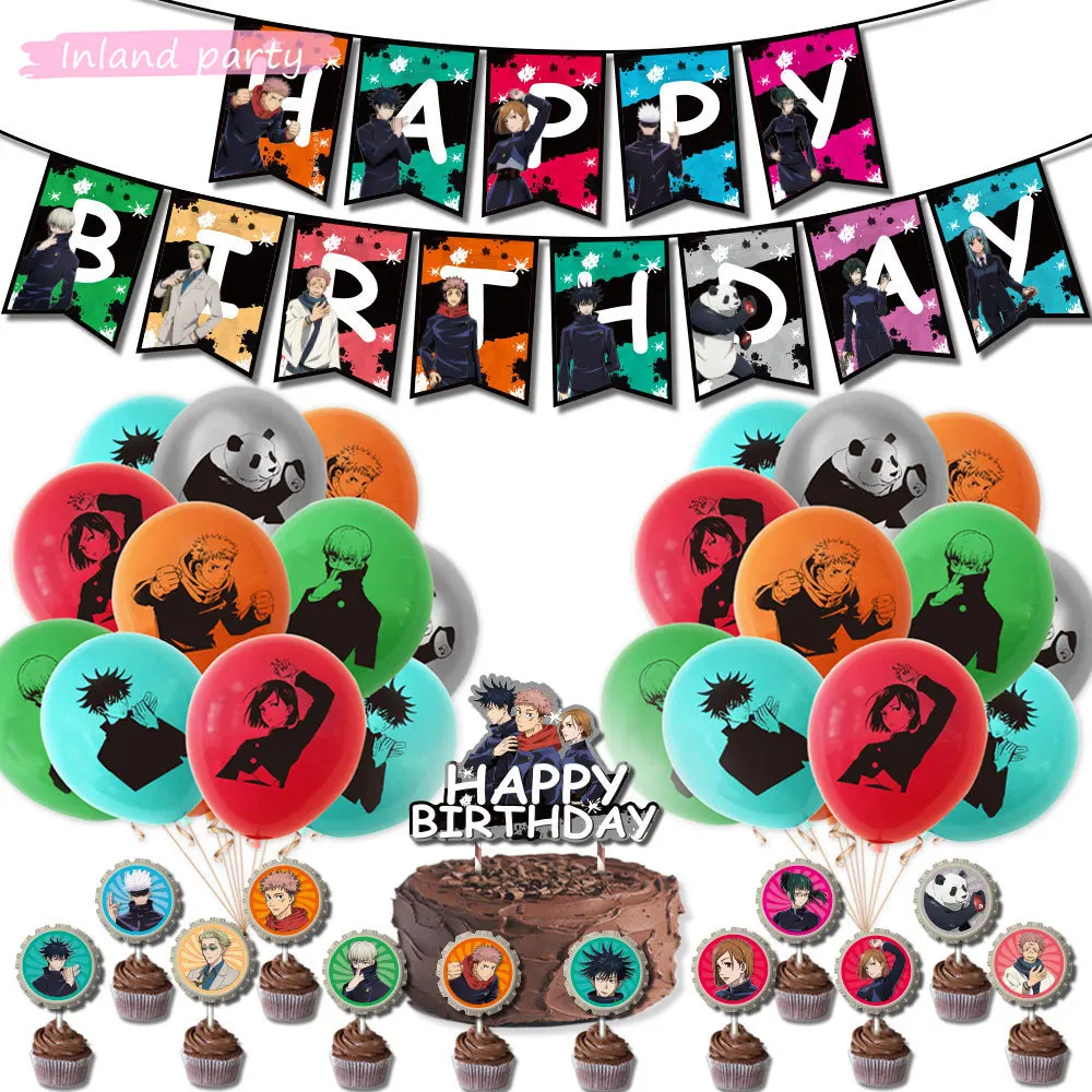 

New Anime Jujutsu Kaisen Balloons Lucky Gojo Satoru Balloon Bunting Happy Birthday Banner Cake Topper Party Decor Supplies Toys