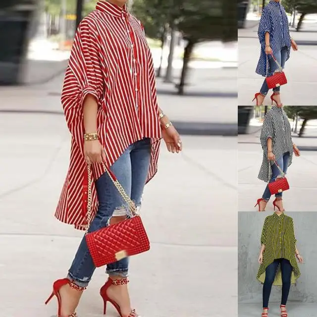 

Fashion Blouse Elegant Ladies Shirt Top 2022 Spring New Ladies Loose Striped Tuxedo ShirtDress