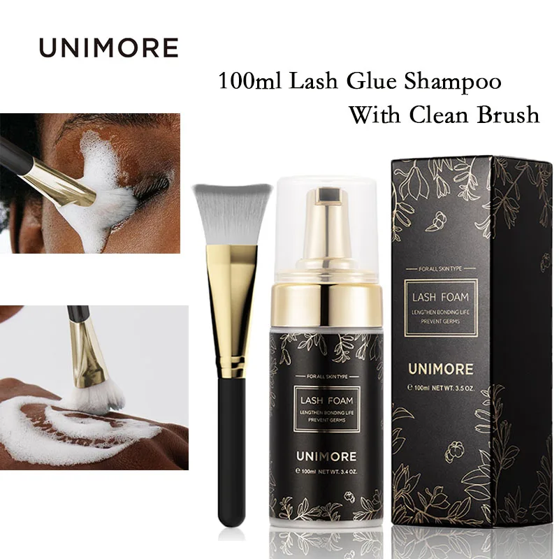 Unimore Deep Cleaner Shampoo 100ml No Stimulate Eyelash Shampoo Foam Lash Mousse Soft Brush Kit Cleaning Cosmetics Makeup Tools