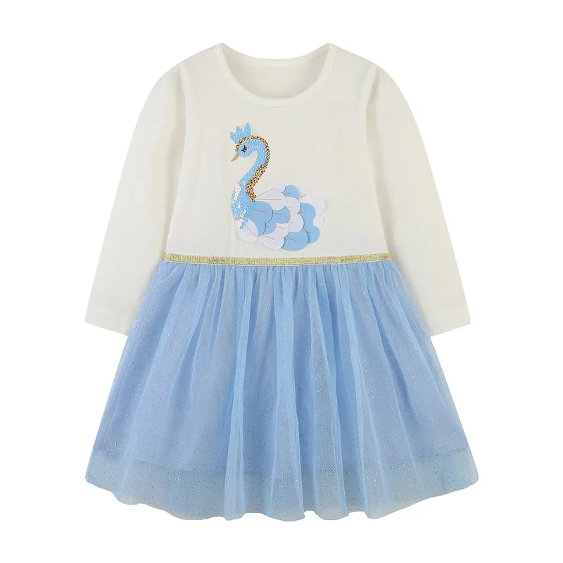 

Jumping Meters Princess Long Sleeve Girls Dresses Animals Applique Toddler Kids Clothes Autumn Spring Kids Costume