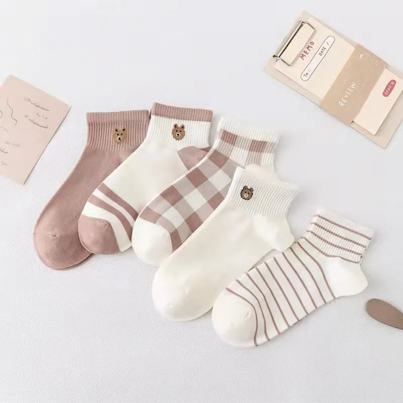 Spring And Summer Women's Socks Thin Japanese Cute Bear Boat Socks Striped Casual Wild Sports Socks Wholesale