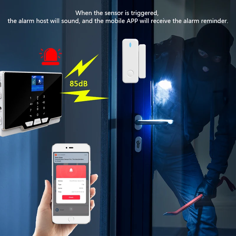 Tuya Smart 433MHz Wireless Home Burglar Alarm System WIFI GSM App Control PIR Motion Detector Door Sensor Security Kit |