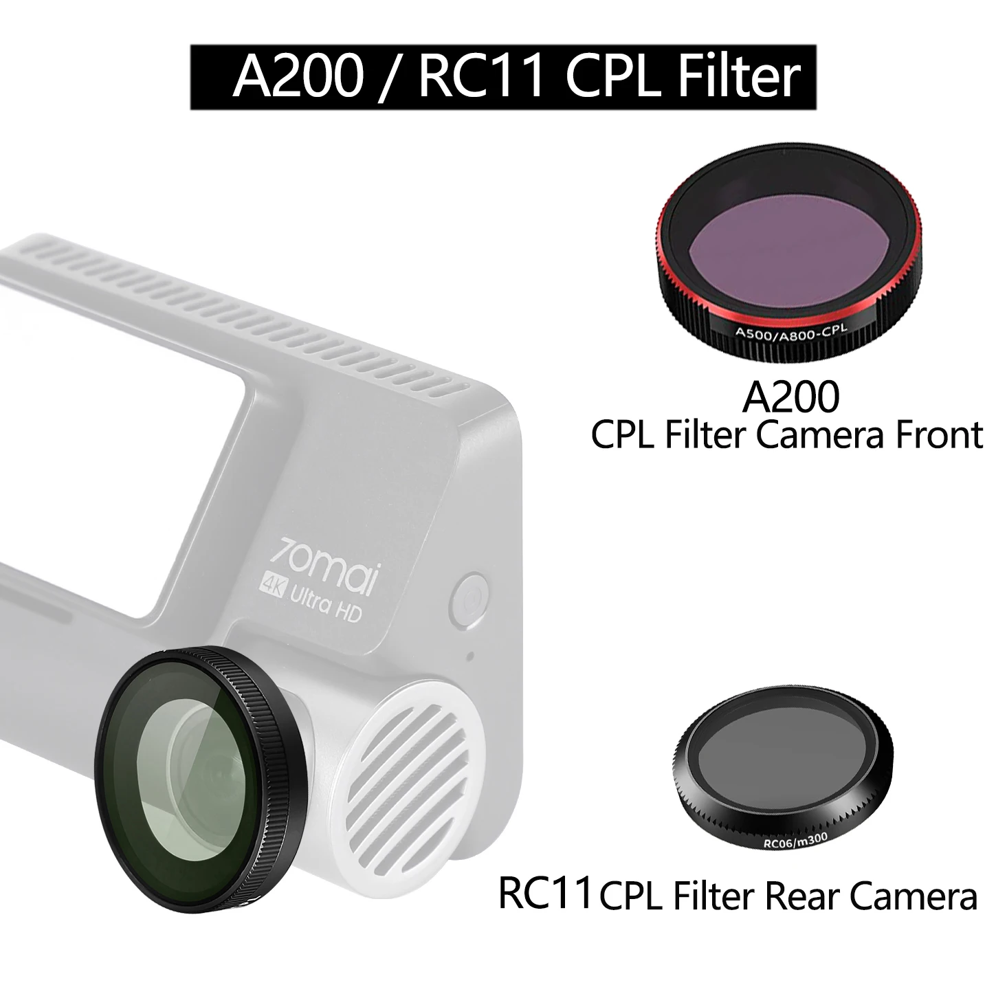 Фото Для 70mai Dash Cam A200 CPL Фильтр для задней камеры 70mai RC11 CPL Фильтр ДЛЯ 70mai A200 Крепление для 70mai A200 Статические наклейки №1