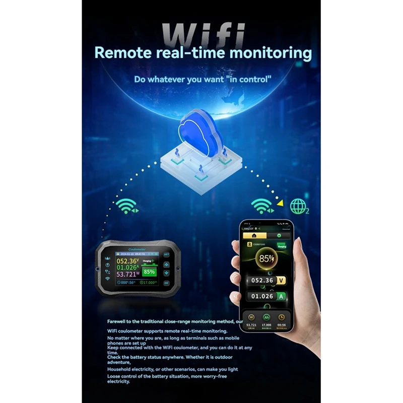 Wi-Fi Кулоновый измеритель RV Монитор батареи Индикатор емкости Тестер Мощность