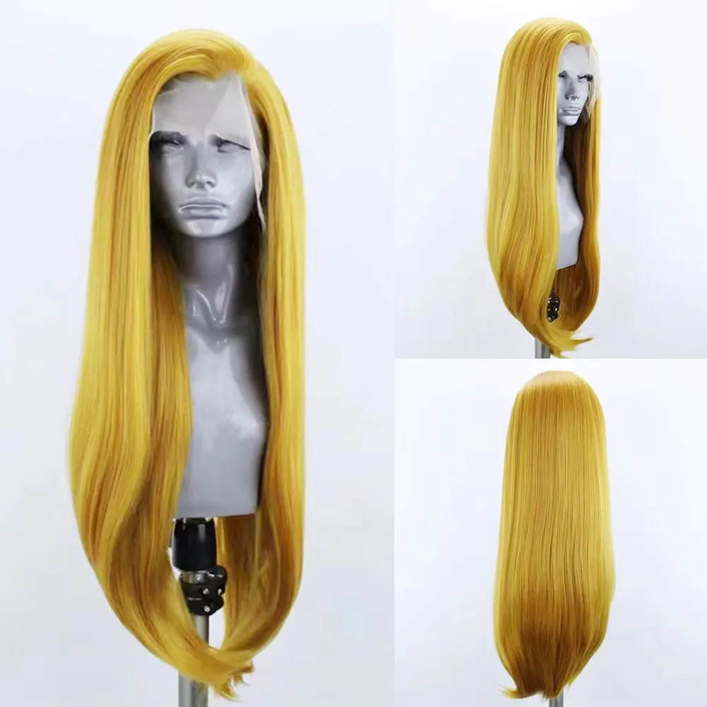 MXWIGS синтетические волосы желтого цвета мягкие прямые 13X 4 парики на сетке спереди