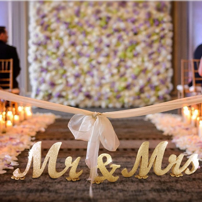 

Golden Glitter MR & MRS Letters Wooden Sign Wedding Party Sweetheart Table Decor