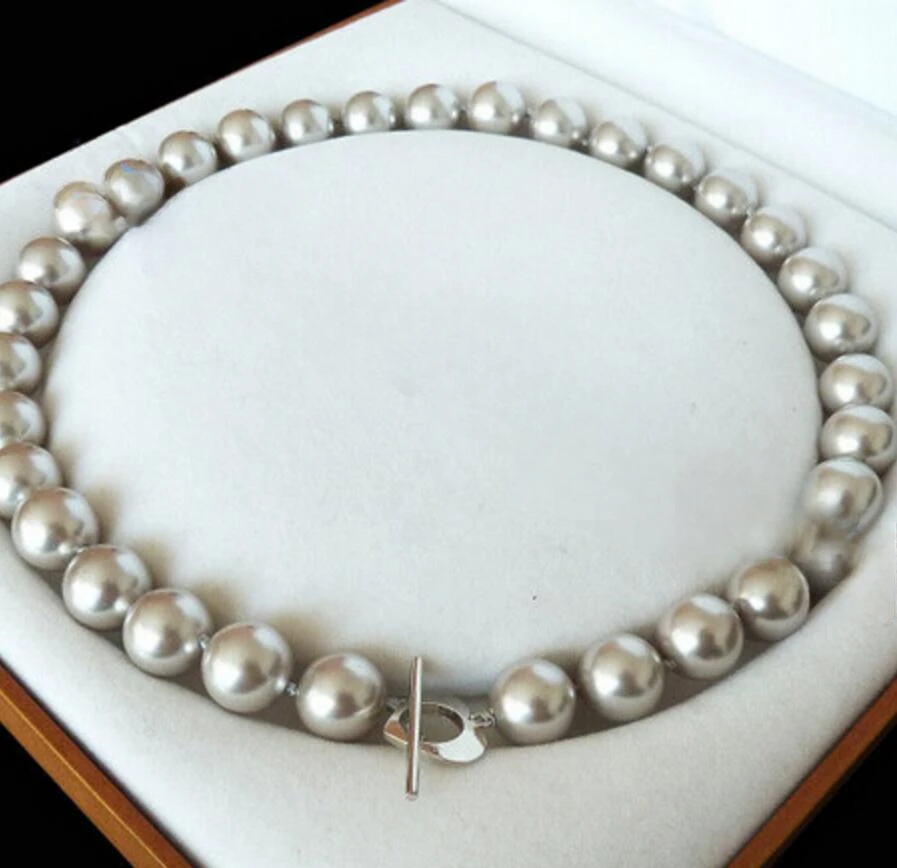 Изысканные ювелирные изделия 12 мм серебристо-серый жемчуг из ракушек Южного моря