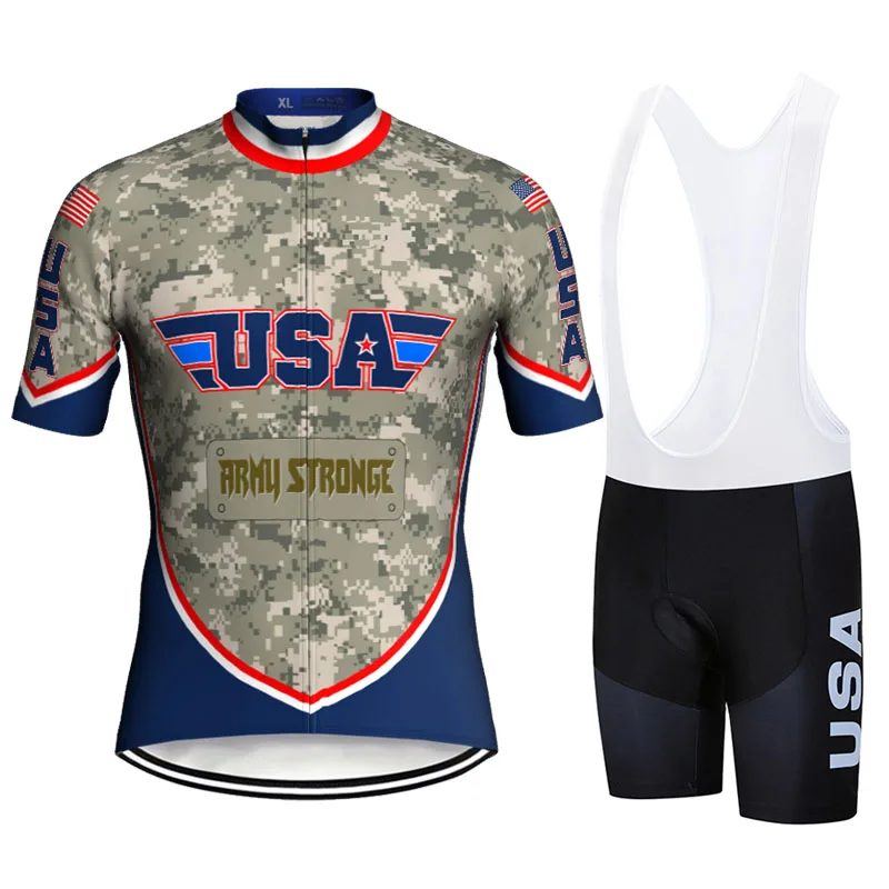 

USA Cycling Jersey Set Summer Short Sleeve bib Mountain Bicycle Sweater Uniform Jacket Ropa Ciclismo Maillot Sport Suit Clothes