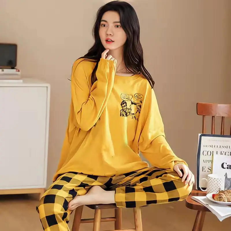 2023 Pajamas Ladies Spring and Autumn Long Sleeve Thin Section Women's Autumn and Winter Large Size Casual Autumn Homewear Set