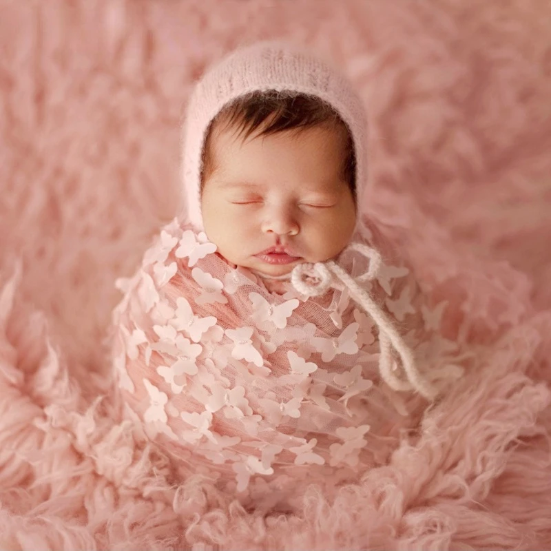 

3D Butterfly Lace Wrap Newborn Baby Photography Props Mohair Knit Bonnet Hat 2pcs Photo Props Studio Shooting Prop
